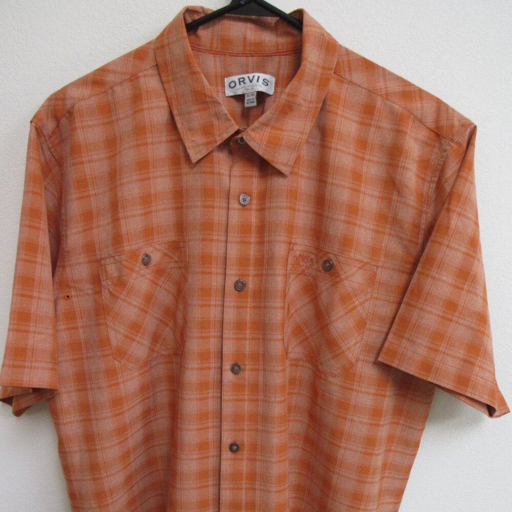 Orvis Orange Plaid Short-Sleeve Button-Up Lightweight Shirt XL